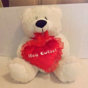 White Teddy Bear Red Hey Cutie Heart Stuffed Animal Plush * PICS